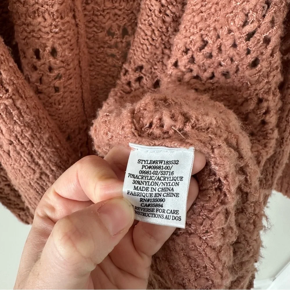 Rag Poets Slouchy Cable Knit Cardigan Oversized Open Front Mauve Pink Boho Beach - Picture 4 of 11